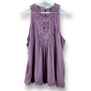 By Design Womens L Crochet Lace Front Sleeveless Blouse Mauve Romantic Fairycore